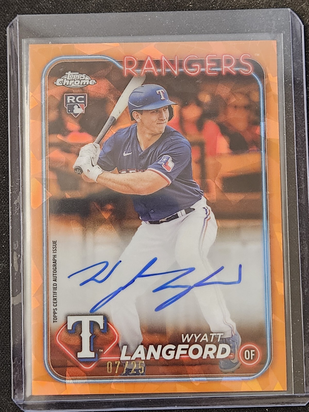 2024 Topps Chrome Sapphire Wyatt Langford Rare Orange Autograph 7 /25 Rangers
