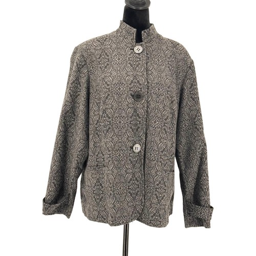 Coldwater Creek Wool Coat Womens 20 Textured Button Up Mandarin Collar Gray