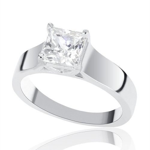 0.50 CT F/VS1 Classic Princess Cut Diamond Engagement Ring 14K White Gold - Picture 1 of 5