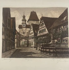 Ernst Geissendorfer Rothenburg Markusturm Colored Etching Signed