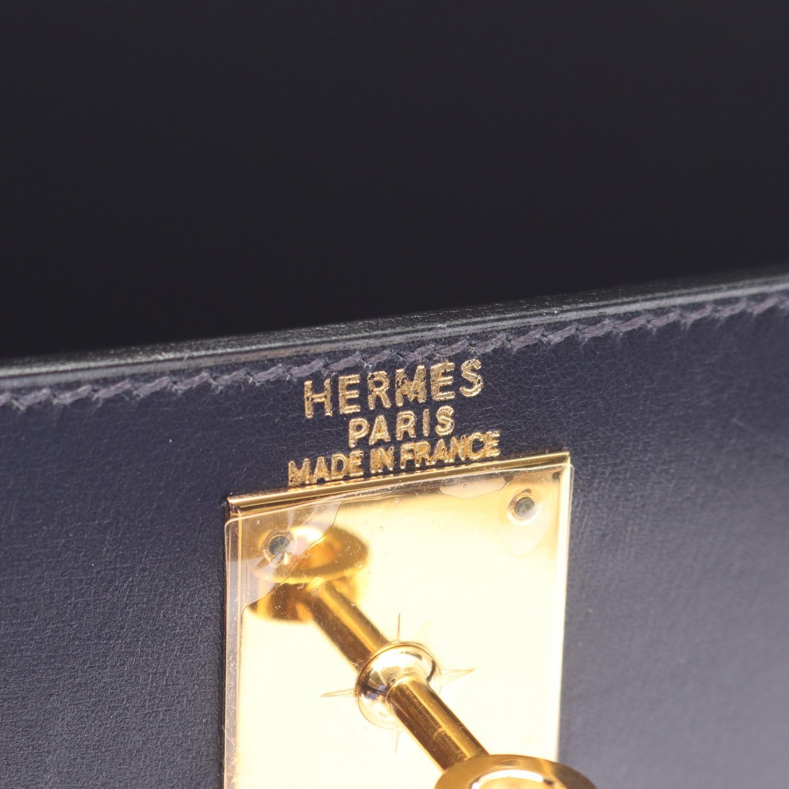 HERMES Kelly 28 shoulder Handbag Box calf leather Blue indigo used GHW thumbnail 4