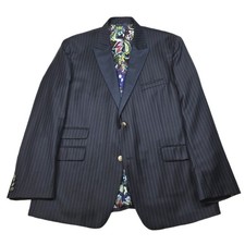 Robert Graham Wool Blazer Mens 46R Pinstripe Metal Buttons Paisley Lined Jacket