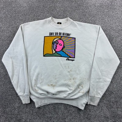 Vintage Cafe Ba-Ba-Reeba Sweatshirt Mens XL White Chicago Cafe Restaurant Art