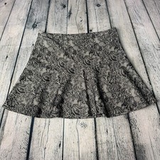 Express Black and Cream Floral Lace-Effect Circle Skater Mini Skirt Size 6