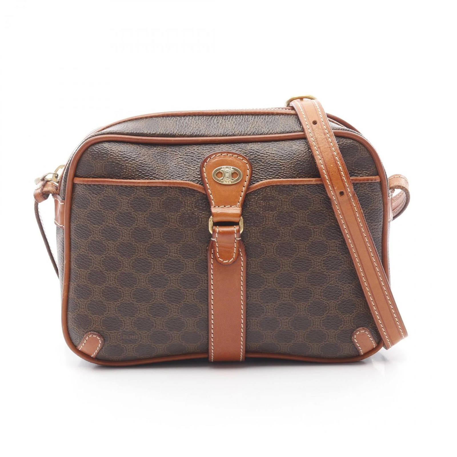 Borsa a tracolla CELINE Macadam tela pelle marrone usata donna