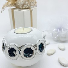 ORIGINALE PORTACANDELE CERAMICA BOMBONIERE 25 ANNIVERSARIO