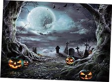 7x5ft Halloween Photography Backdrop Horrible Graveyard Pumpkin Lantern and