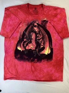 Y2K The Mountain 2009 Tie Dye Dragon Art Tee T Shirt Men's 2XL Fantasy D&D