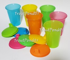 Tupperware Bell Tumblers Set 6 Sippy Cups Sipper Seals Orange Yellow Pink Green