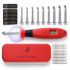 Hearth Harbor Light Up Crochet Hook Set with Case, 2.5 mm to 6.5 mm, Red