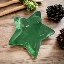 Fire and Light Star Celery Green Recycled Art Glass Paperweight Retired