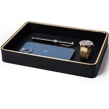 Black Leather Valet Tray, Mens, Catch All, Nightstand, Desk Organizer, Home