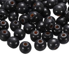 100Pcs Large Hole Wooden Beads 18x20mm Natural Round Wood Bead Black