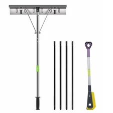 Snow Rake for House Roof, Snow Scraper for Car Included, 26" Aluminum Blade w...