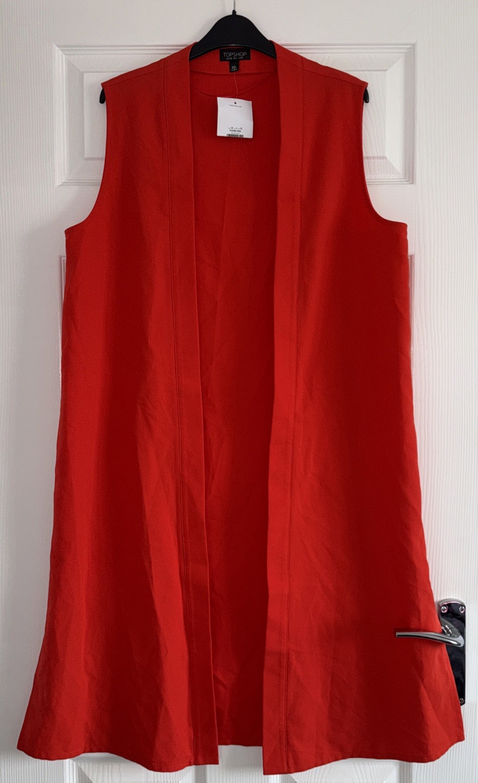 BNWT TOPSHOP RED SLEEVELESS SPLIT HEM DUSTER JACKET SIZE 10 RRP £40 SOLD OUT