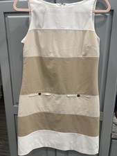 WHBM wide neutral stripe faux button pocket sleeveless shift dress size 0