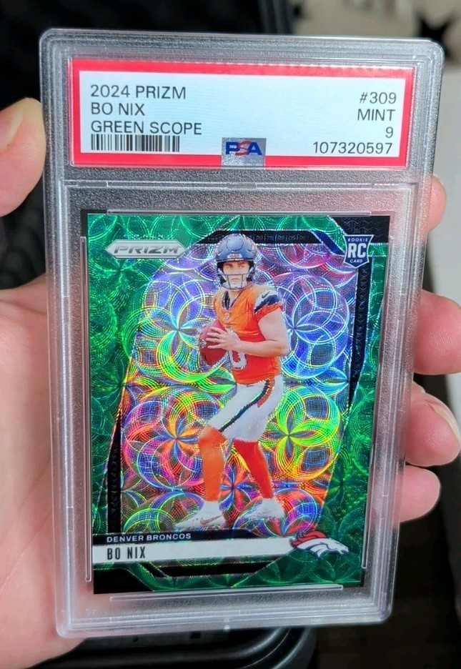2024 Panini Prizm Bo Nix #309 Green Scope Prizm /75 (RC) PSA 9