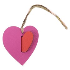 HERMES Petit H Heart Charm Chevre Leather Togo Leather Purple Red Green Brown