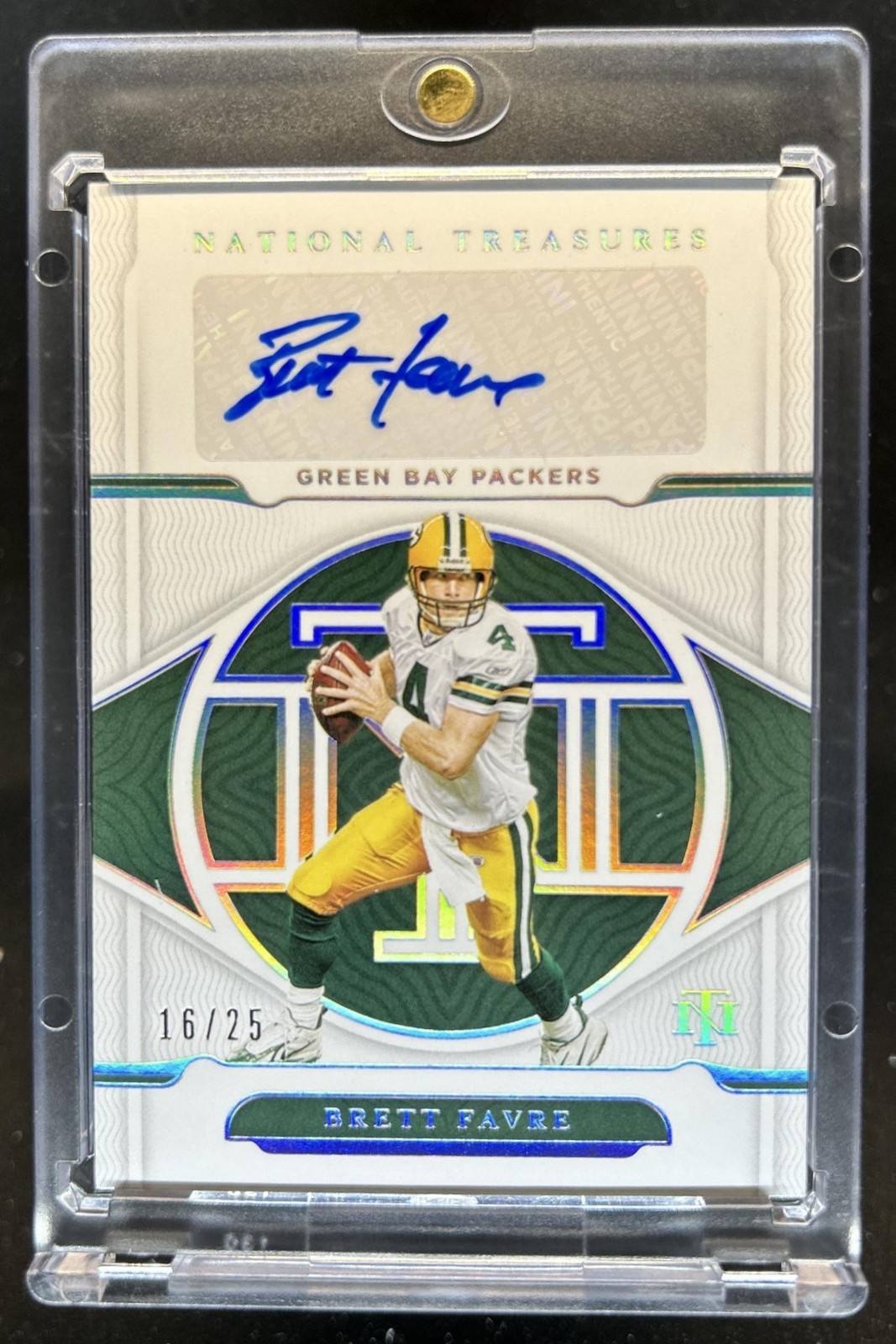 2021 Panini National Treasures Brett Favre Signatures Holo Silver Auto #/25 view 1
