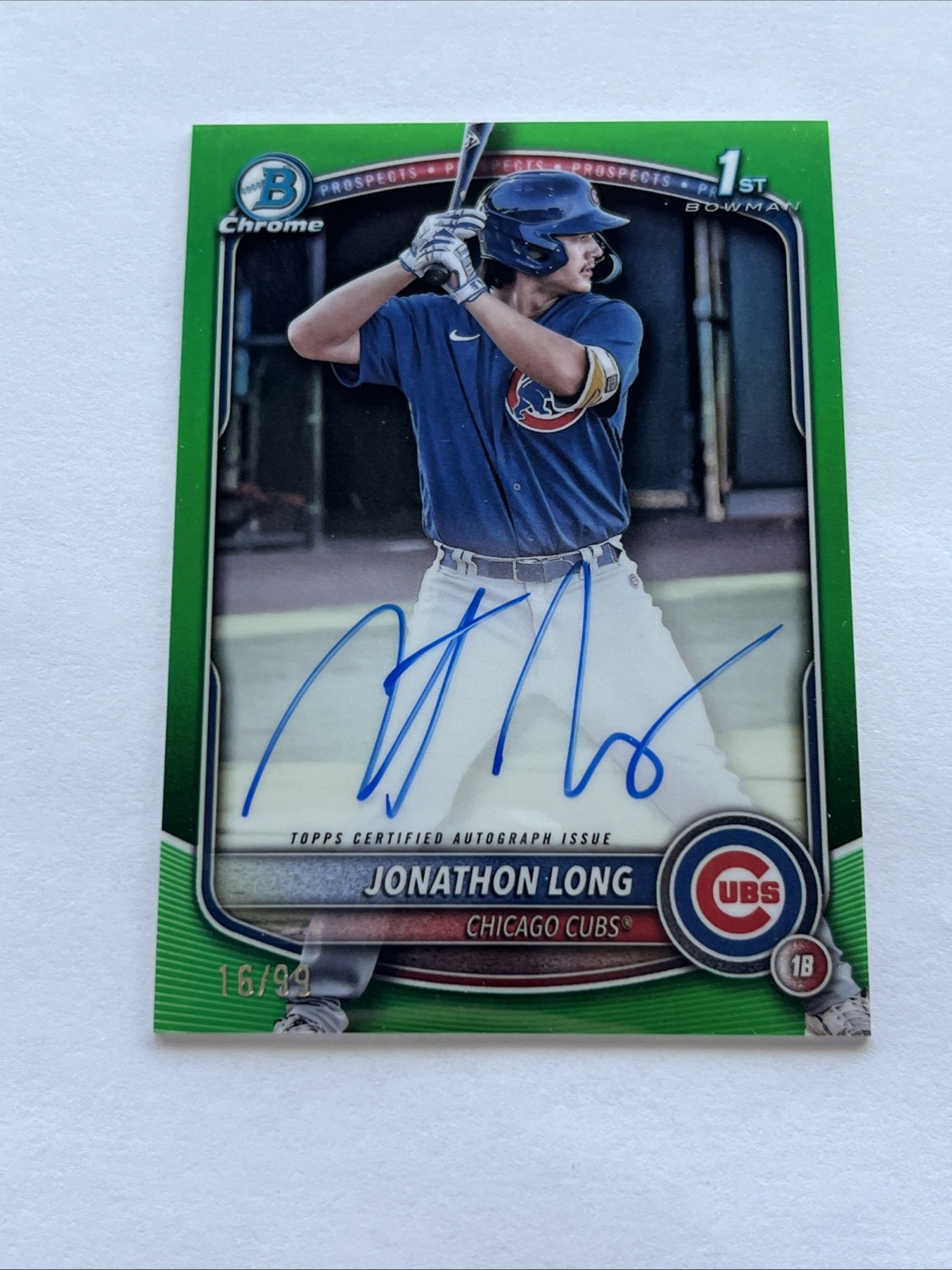 2025 Bowman - Jonathon Long (#CPA-JLG) 1st Chrome True Green Refractor Auto /99