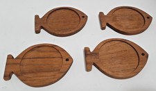 Vintage Wooden Fish Coaster Set 4 Piece Mid C...