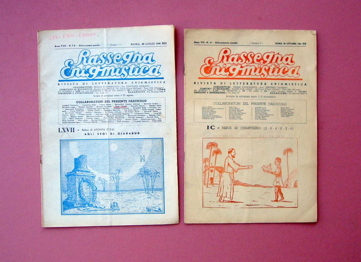 Rassegna Enigmistica Anno VIII n 7-8; n.10 1941 rivista letteratura enigmnistica