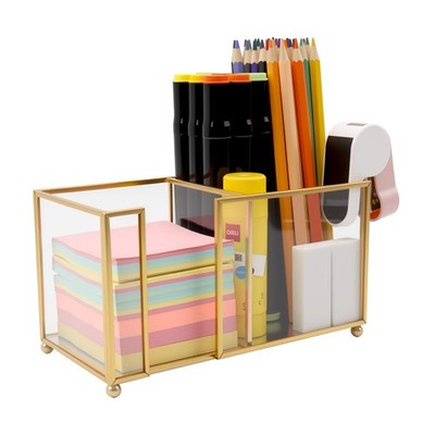 Shonmogar Glass Sticky Note Holder2 Slots Post It Note Dispensergold Desk