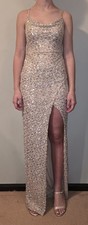 Sequin Formal Gown with Slit and Strappy Back