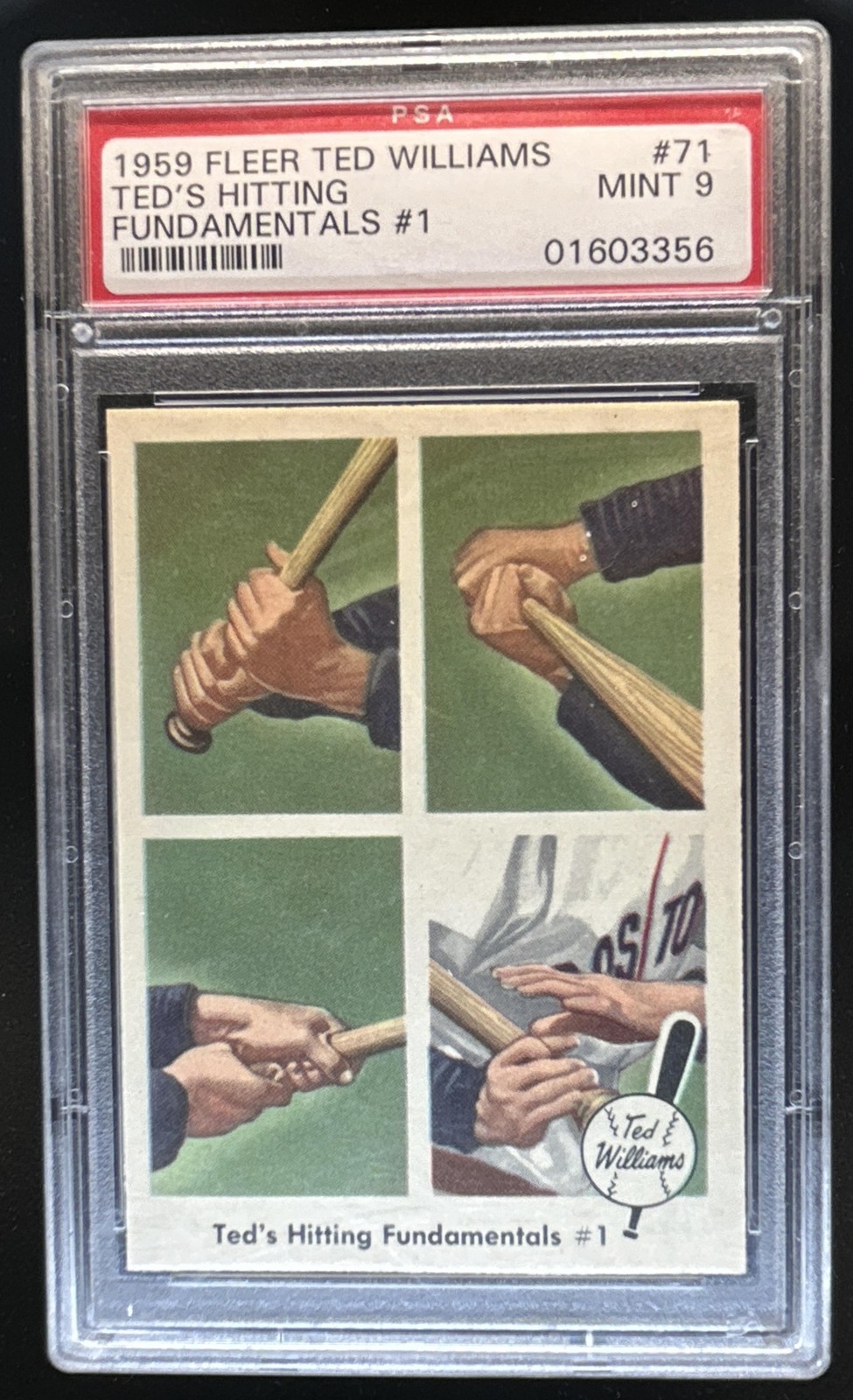 1959 Fleer Ted Williams Ted's Hitting Fundamentals #1 #71 Red Sox PSA 9