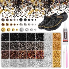 14000Pcs Black Gold Silver Flatback Rhinestones Pearls for Bedazzling Kit S8