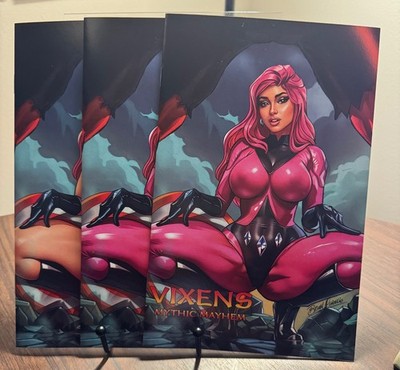 Vixens Mythic Mayhem Diamond Pink Trade, Virgin, & Topless (3 Comic Set) LTD 300