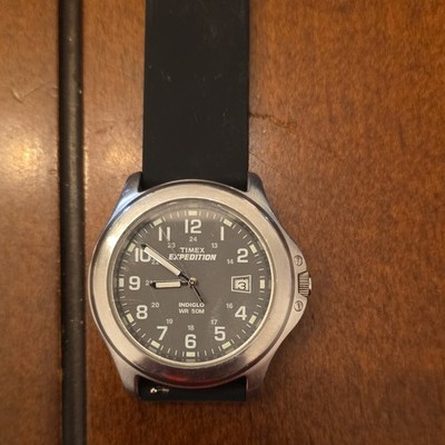Timex Expedition Indiglo Quartz WR50m Date Black Dial Silver Case 40mm Rubber