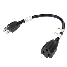 3-Prong Extension Cord 1-Foot 14-Gauge Heavy Duty Power Cable Black