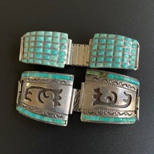 *VTG Sterling Silver Turquoise Inlaid Navajo/Zuni Watch Band. 1 signed Henry IHM