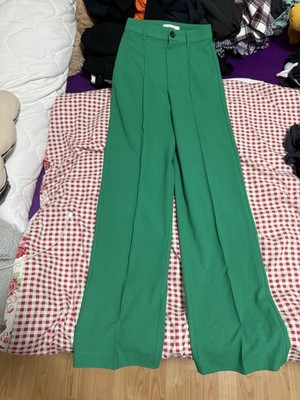 Pull&Bear Stoffhose / Anzughose / Wide Leg   Grüne Hosen (Größe XS / 34)