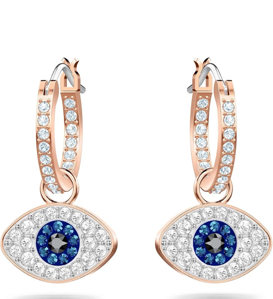 Pendientes de aro simbólicos Swarovski Mal de ojo, azul, tono oro rosa - 5425857 Foto 3 de 4