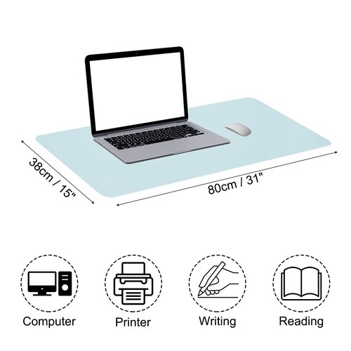 31"x15" Large Desk Mat, PU Leather Dual Side Large Desk Pad, Light Blue - Afbeelding 2 van 6