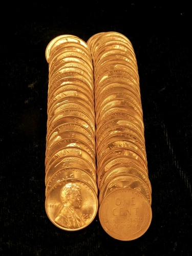 1956-D Lincoln Wheat Cent Roll - 50x Gem UNC Pennys