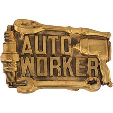 New Brass Auto Car Truck Mechanic Wrencher Garage Shop NOS Vintage Belt Buckle