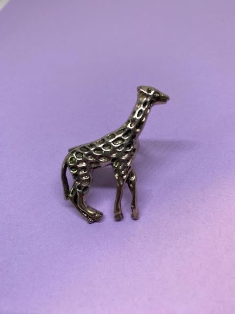 Giraffe Large Silvertone Ring Adjustable Size 8 1… - image 1