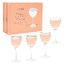 Crutello Nick and Nora Glasses, Set of 4-5 oz, Gold Rim, Ribbed Cocktail