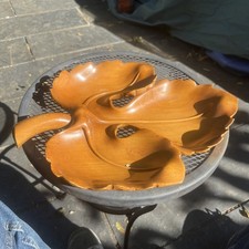Vintage Mid Century Leaf Shaped Carved Wooden Serving Tray Made In Italy