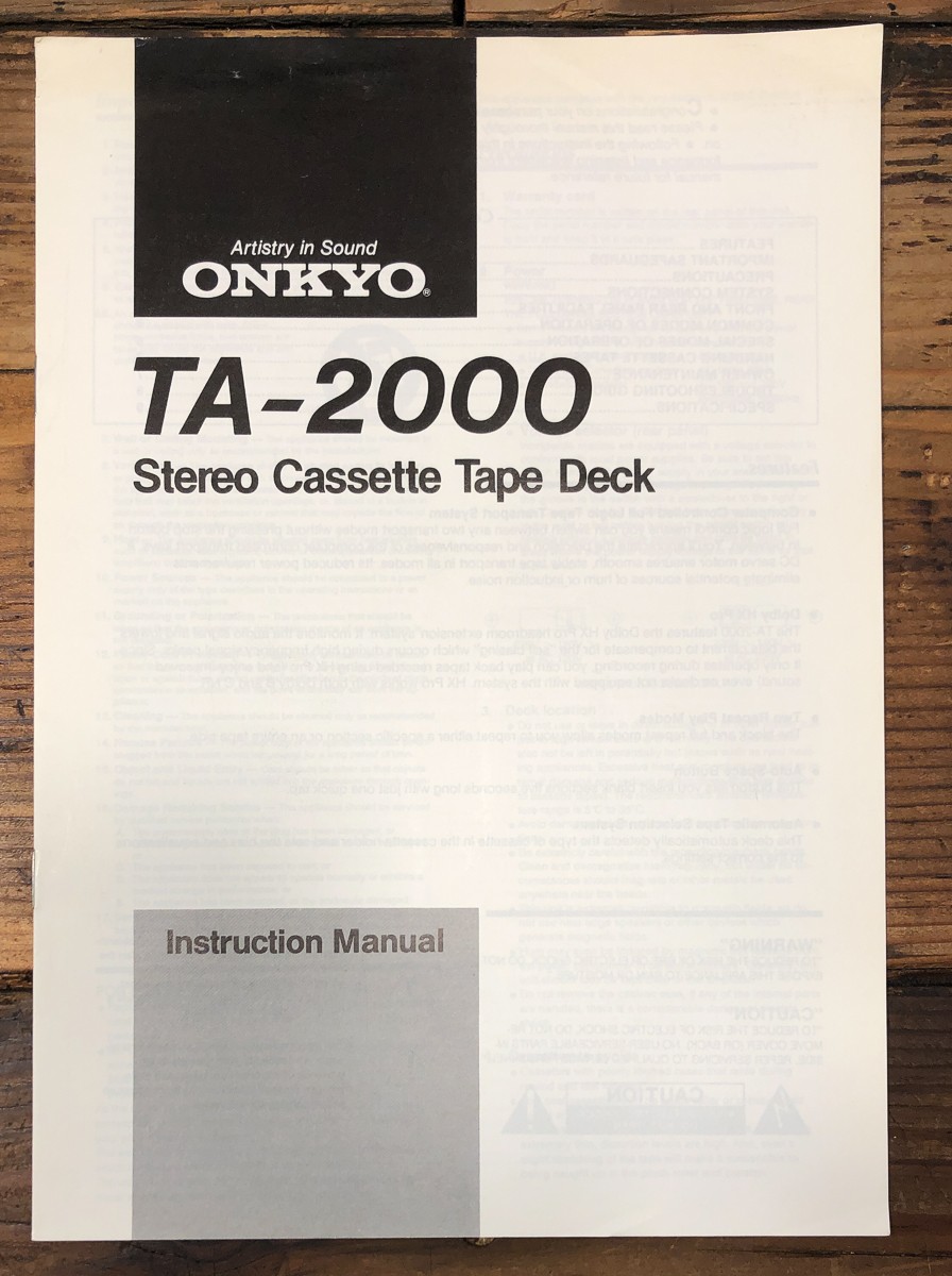 Onkyo TA-2000 Cassette Owners / User Manual *Original*