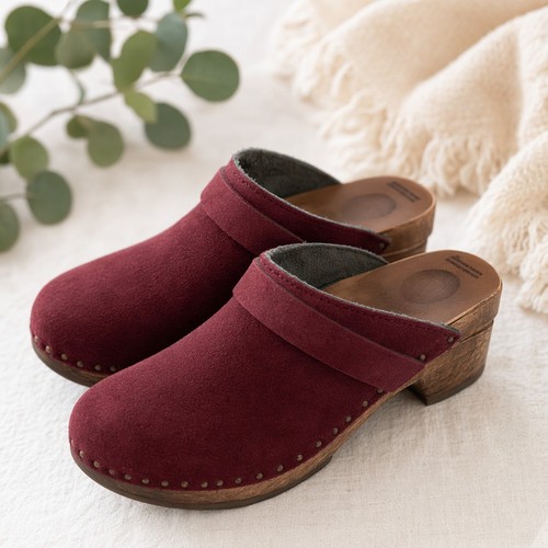Troentorp Swedish Clogs EU 40, US 9/9.5 Burgundy Suede Wood Heel NWOB