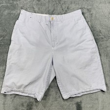 Vintage Polo Ralph Lauren Mens 32 Cotton White Blue Seersucker Striped Shorts