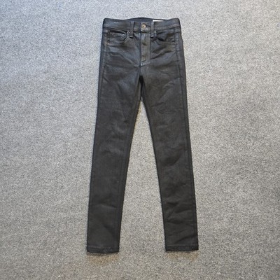 Rag Bone Jeans Womens Size 24 Black Waxed Coated Skinny Stretch Casual Basic