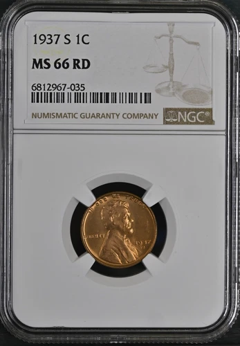 1937-S 1C RD  Lincoln Wheat One Cent NGC MS66RD   6812967-035