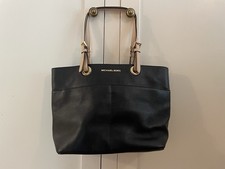 Michael Kors Bedford Medium Leather Tote Handbag Black/Beige