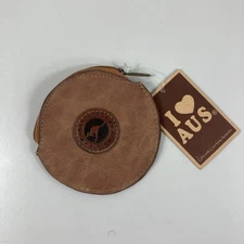 Brown Leather Change Purse Made In Australia Zippered Coin Bag Pouch 4" Round