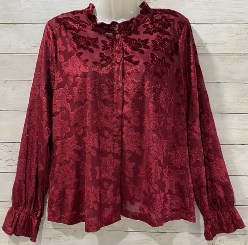 Neu Marc New York Andrew Marc Samt Blumen Langarm Bluse Größe M - Bild 1 von 18